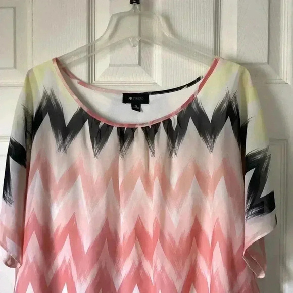 AB Studio womens short sleeve batwing pink multicolor striped blouse, size XL - Picture 3 of 11